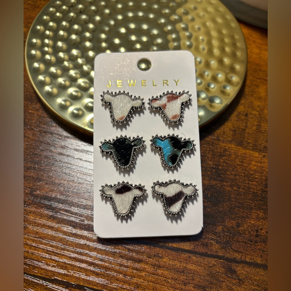 Set of 3 cow head earrings